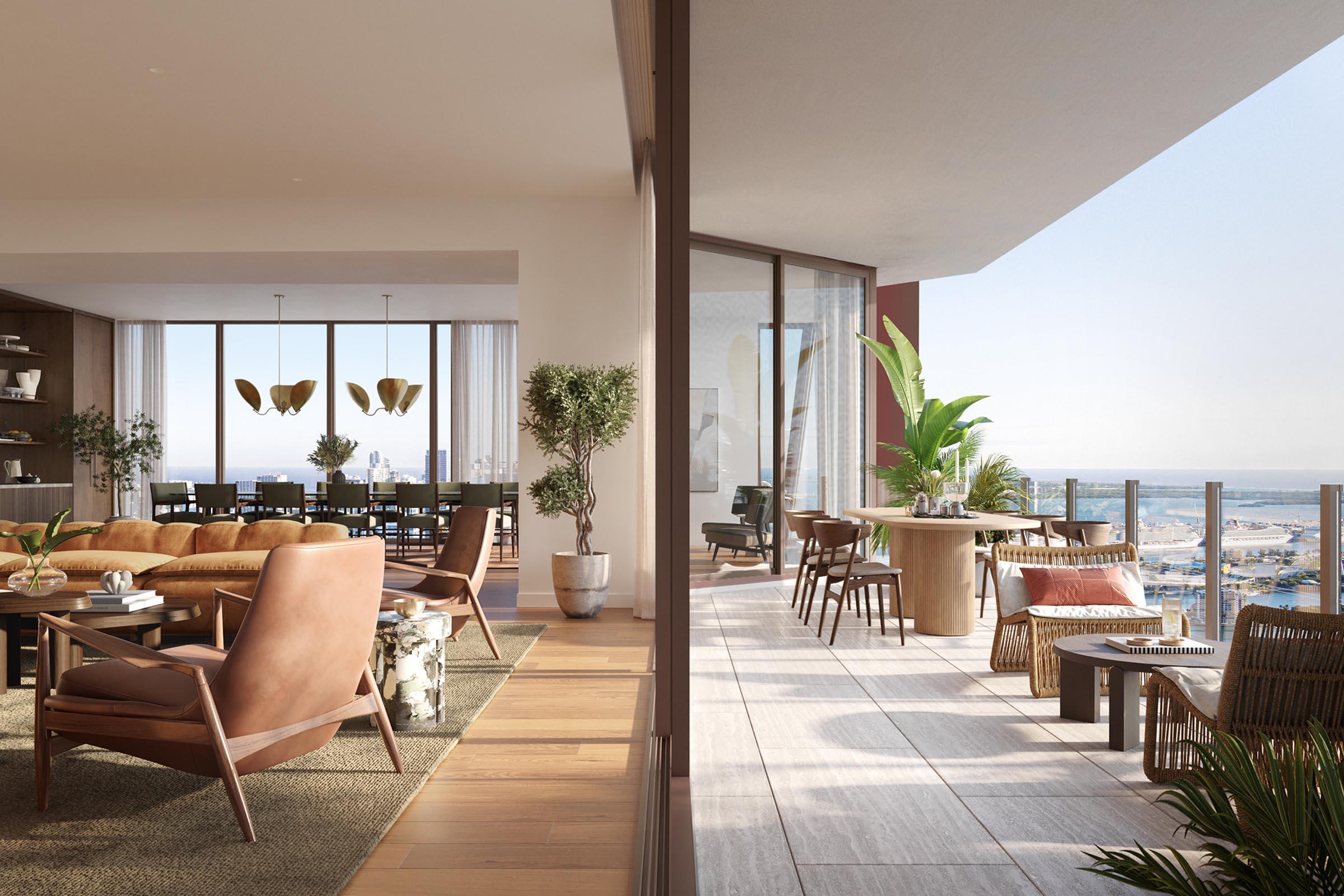 Rendering of Villa Miami Indoor Outdoor Flow Through to Balcony